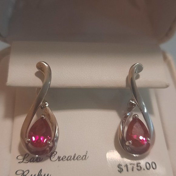Sterling Silver created ruby infinity earrings - Picture 1 of 4